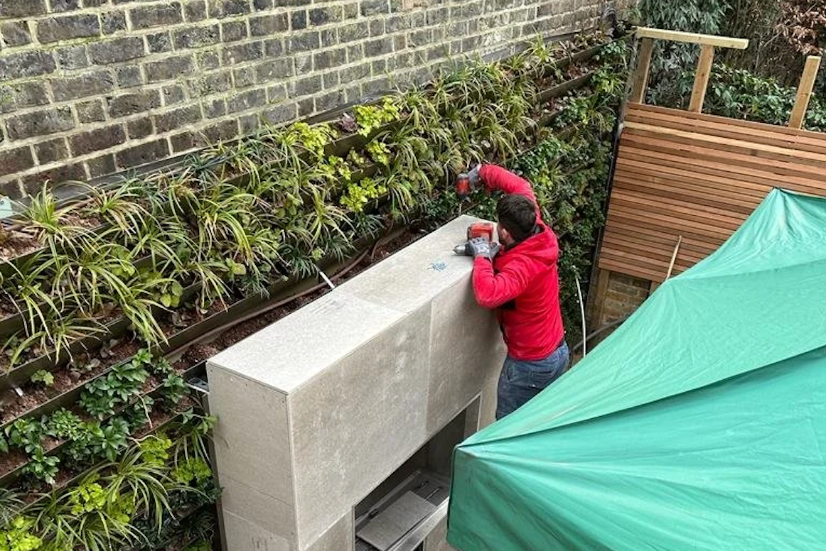 The Vicarage Gardens courtyard living wall seen from the lower ground floor