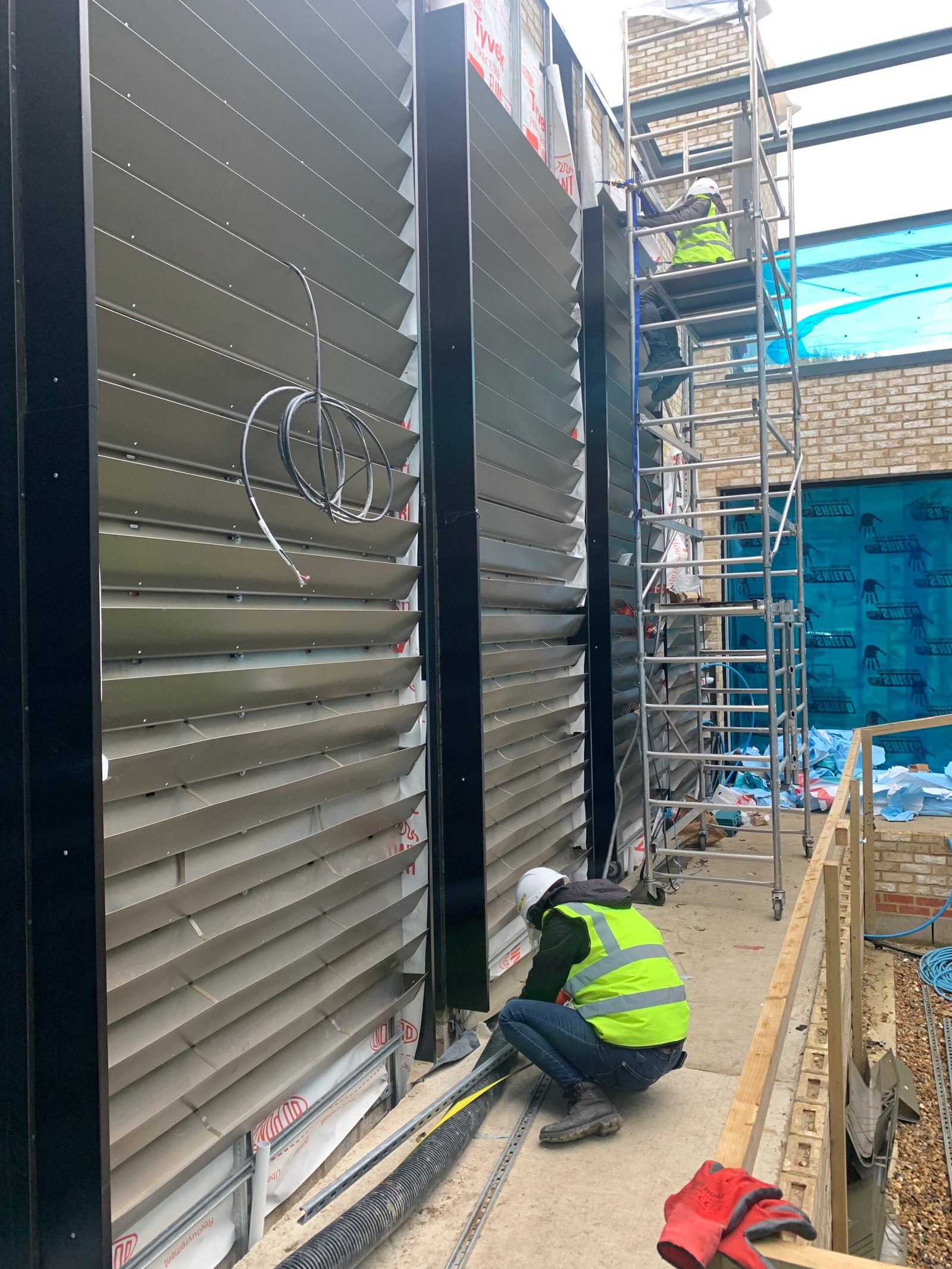 Scaffold and frame in place during the Hornbeams living wall installation