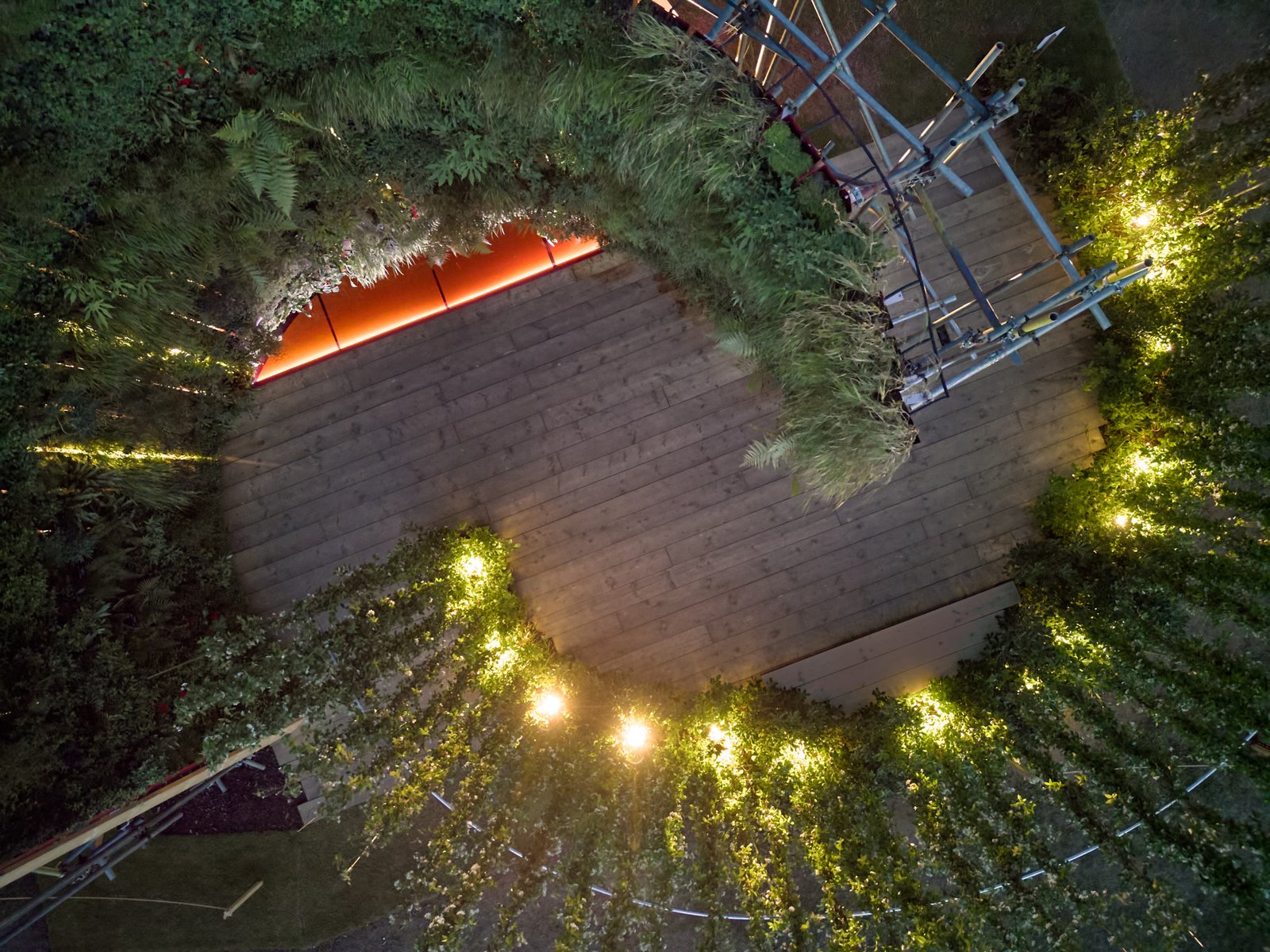 Aerial view of the Life on Walls vertical garden exhibit at RHS Hampton Court