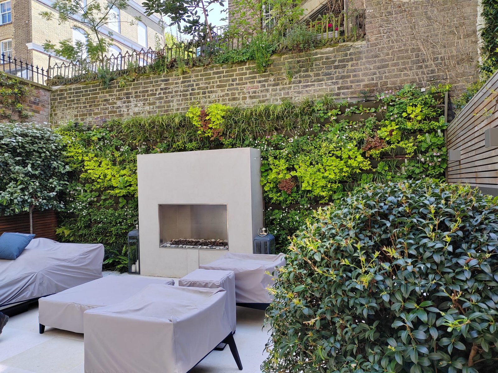 Living wall at Vicarage Gardens maintained by Life on Walls